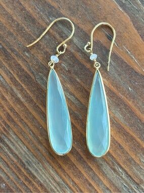 Argento Vivo Chalcedony Stone set in Sterling Silver Vermeil Drop Earrings